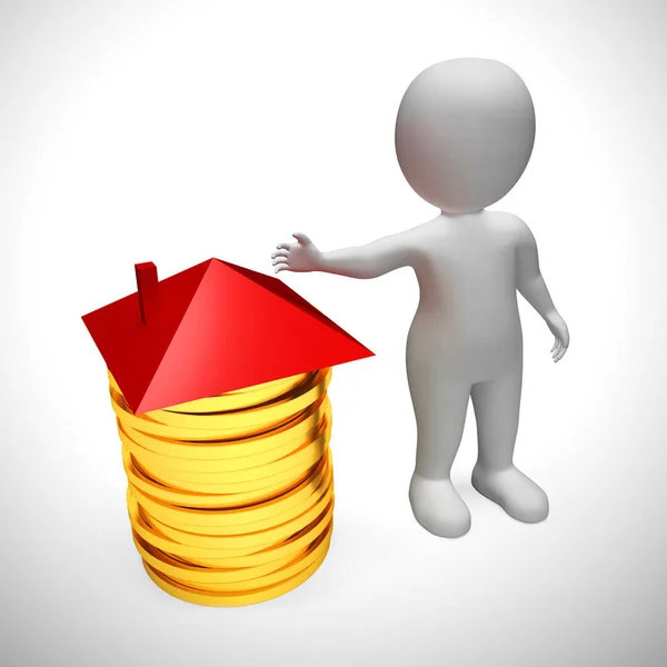 Saving for a house icon depicted by a stack of coins - 3d illust — Stock Photo, Image