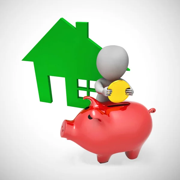 Свинка банк дом показывает экономию денег на имущество и ипотека де — стоковое фото
