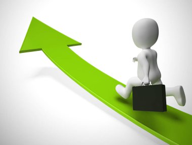 Yukarı ok liderlik hedeflerine doğru iş başarısı gösterir - 3d il