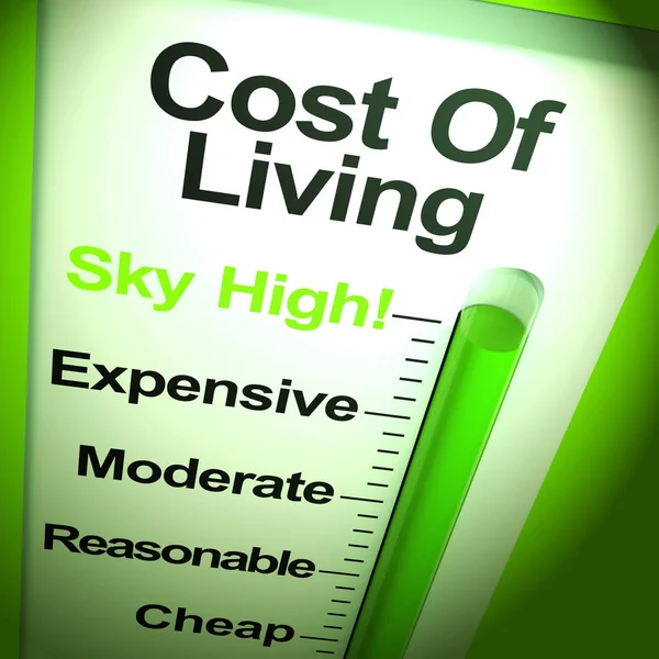 Hohe Lebenshaltungskosten Thermometer zeigt Anstieg der Lebenshaltungskosten — Stockfoto