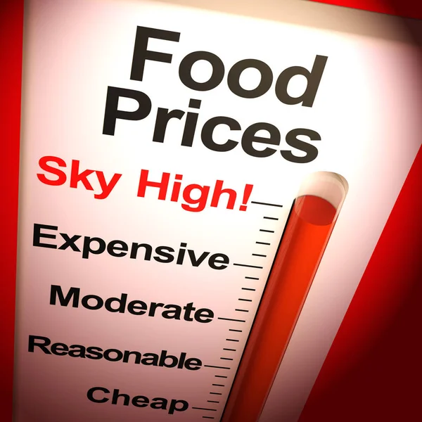 Ціни на продукти харчування в небі-високий означає дорогі продукти харчування і продукти 3 — стокове фото