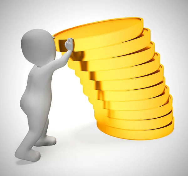 Las monedas de oro en una pila representan la riqueza y el dinero listo-3d illustra — Foto de Stock