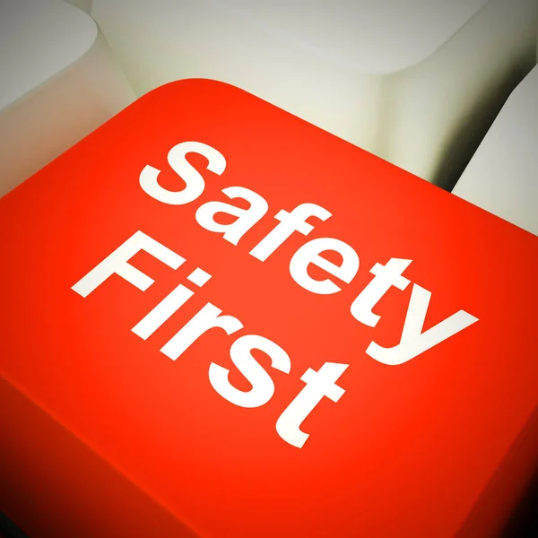 Safety first key means protection and safeguard against Hazard - — Stock Photo, Image