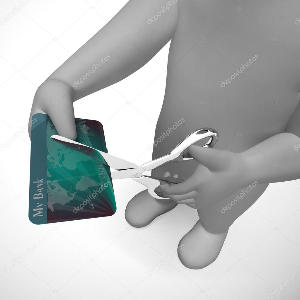 Cutting a credit card to invalidate spending and stop debt - 3d 