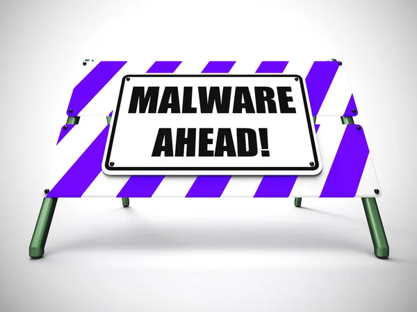 Peringatan malware di depan berarti virus komputer atau hacker siap - 3d — Stok Foto