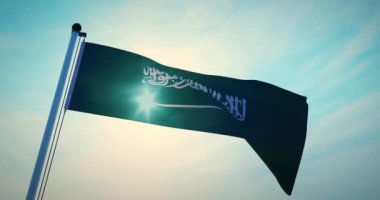 Suudi Arabistan Krallığı 'nda Suudi Arabistan bayrağı dalgalanıyor. Orta Doğu 'da Riyad' da Flying In Riyad - 4k 30fps Video 
