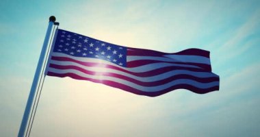 Amerika Birleşik Devletleri 'nde Amerikan Bayrağı Dalgalanması Bağımsızlığı Gösteriyor. Ulusal Vatanseverlik ve Bayrak Uçuşuyla Kutlama - 4k 30fps Video