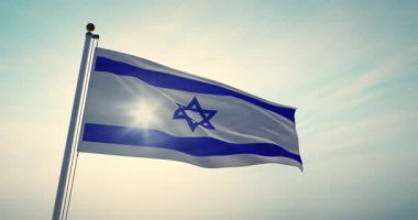 İsrail 'in Dalgalanan Bayrağı İsrail Devleti' nin amblemini temsil ediyor. Kudüs Hükümeti Siyasi Özgürlüğün Koruyucusu - 4k 30fps Video Görüntüsü