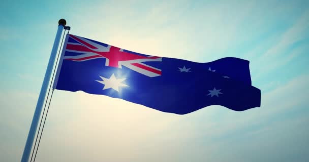 Bandeira Australiana Acenando Símbolo Nacional Patriotismo Para Austrália Commonwealth Pennant — Vídeo de Stock