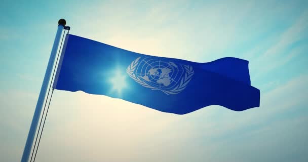 United Nations Organization Flag Waving Represents Council New York Flagpole — Stock Video