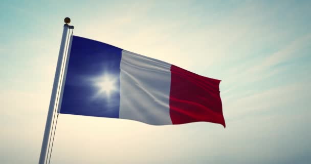 法国国旗飘扬或法国三色旗飘扬 国家旗杆展示自由与独立 30Fps 4K视频 — 图库视频影像