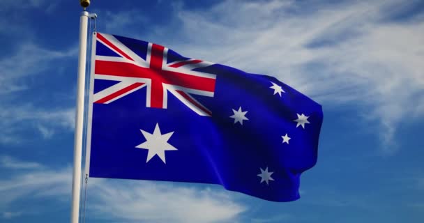 Australische Vlag Zwaaien Een Nationaal Symbool Van Patriottisme Voor Australië — Stockvideo