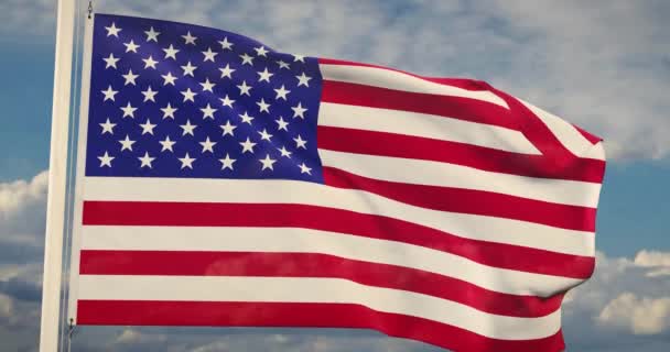 Amerikaanse Vlag Zwaaien Verenigde Staten Van Amerika Toont Onafhankelijkheid Nationaal — Stockvideo