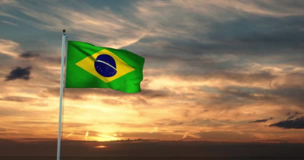 Bandera Brasileña Ondeando Asta Bandera Para Celebración Nacional Brasil Estandarte — Vídeo de stock