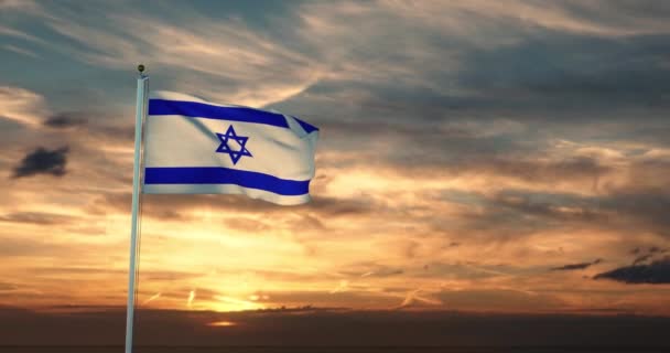 Israel Waving Flag Flying Depicts Staat Israël Insignia Jeruzalem Regering — Stockvideo