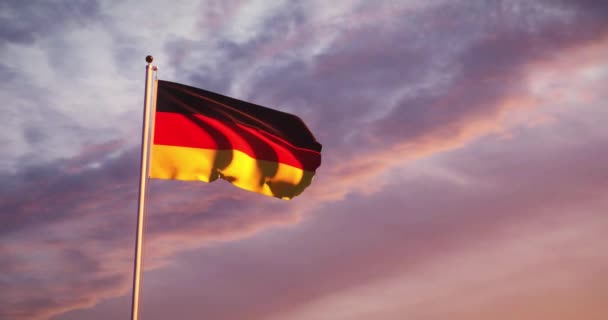 德国旗杆和旗帜飘扬代表德意志联邦共和国 旗杆横幅显示联合政府 4K30Fps录像 — 图库视频影像