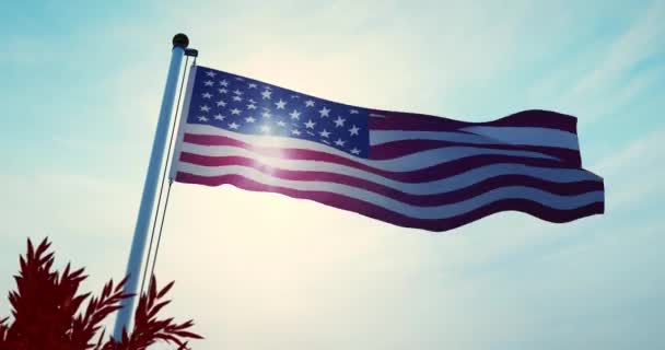 American Flag Heiluttaen Yhdysvalloissa Osoittaa Itsenäisyyttä Kansallinen Isänmaallisuus Juhla Banner — kuvapankkivideo