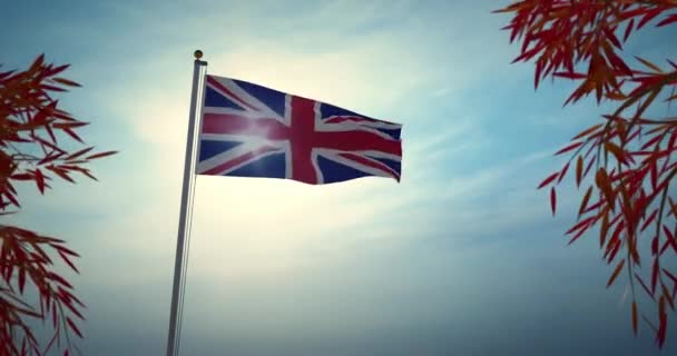 英国国旗飘扬展示会英国国旗飘扬展示会英国国旗飘扬展示会英国国旗飘扬会英国国旗飘扬会英国国旗飘扬会 旗杆飞行的爱国庆祝标志 30Fps 4K视频 — 图库视频影像
