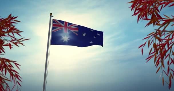 Ausztrál Zászlólobogás Hazafiasság Nemzeti Szimbóluma Ausztráliában Nemzetközösségi Zászló Turizmusért Ünneplésért — Stock videók