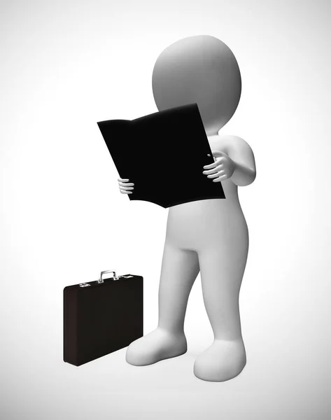 Reading a report business character wants information to educate — Stockfoto