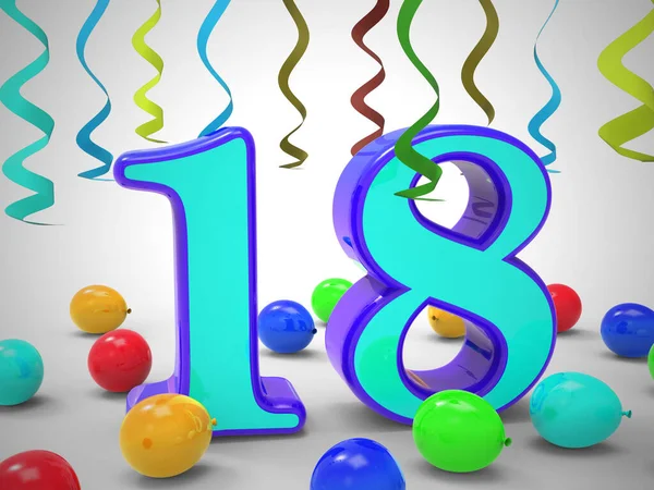 Dieciocho globos de celebración de cumpleaños muestra un evento feliz - 3 — Foto de Stock