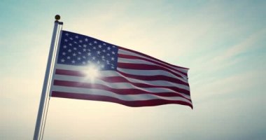 Usa Flag Flying in the United States of America Independence 'ı gösteriyor. Ulusal Vatanseverlik ve Bayrak Uçuşuyla Kutlama - 4k 30fps Video