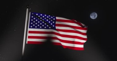 Usa Flag Flying in the United States of America Independence 'ı gösteriyor. Ulusal Vatanseverlik ve Bayrak Uçuşuyla Kutlama - 4k 30fps Video