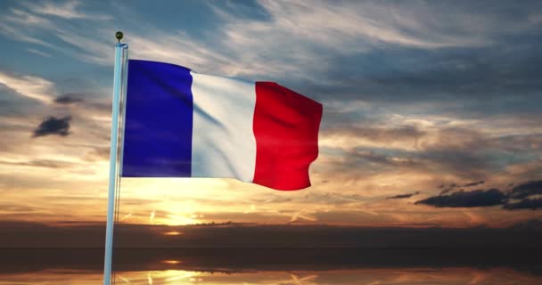 French Flag Waving France Tricolour Banner Flying Country Flagpole Showing — Stock Video