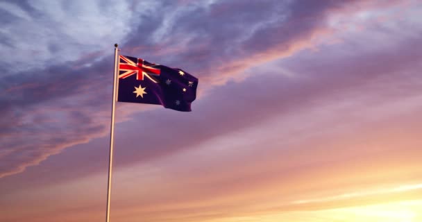 オーストラリアの国旗波はオーストラリアの愛国心の象徴です 観光とお祝いのためのコモンウェルスペナント 30Fpsの4Kビデオ — ストック動画
