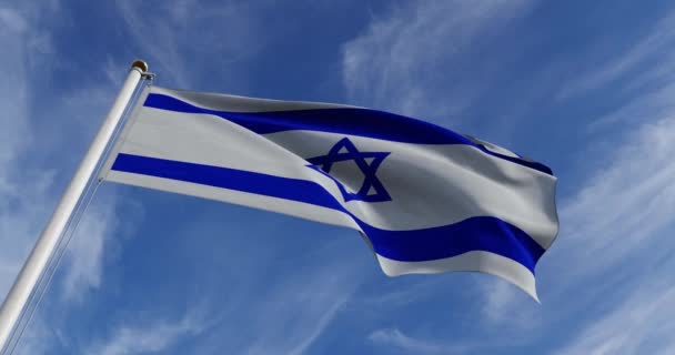 イスラエルの国旗掲揚はイスラエルの国旗を表している エルサレム政府の政治的自由のペナント 30Fpsビデオ映像 — ストック動画