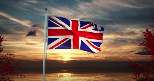 Brittiska Flaggan Viftar Visar Union Jack Storbritannien National Banner Patriotisk — Stockvideo