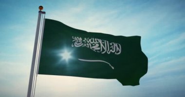 Suudi Arabistan Krallığı 'nda Suudi Arabistan bayrağı dalgalanıyor. Orta Doğu 'da Riyad' da Flying In Riyad - 4k 30fps Video