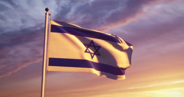 Bandiera Sventolante Israeliana Raffigura Stato Israele Insegne Jerusalem Government Pennant — Video Stock