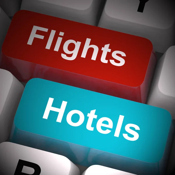 Hotel booking online concept icon mains reserving a room through — Stock Photo, Image