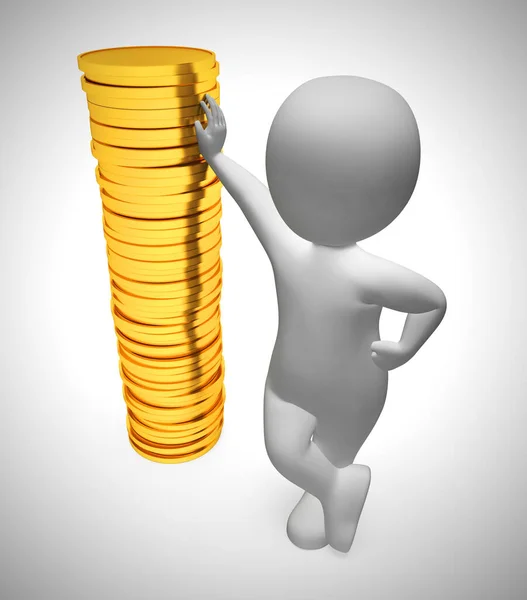 Gold coins in a stack depict wealth and ready money- 3d illustra — Stock Photo, Image