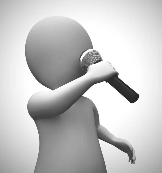 Cantante cantare canzoni con un microfono ad un concerto- 3d illustrare — Foto Stock