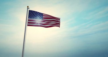Usa Flag Flying in the United States of America Independence 'ı gösteriyor. Ulusal Vatanseverlik ve Bayrak Uçuşuyla Kutlama - 4k 30fps Video