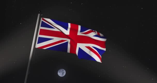 British Flag Waving Shows Union Jack United Kingdom National Banner — Vídeo de Stock