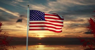 Amerika Birleşik Devletleri 'nde Amerikan Bayrağı Dalgalanması Bağımsızlığı Gösteriyor. Ulusal Vatanseverlik ve Bayrak Uçuşuyla Kutlama - Yavaş Film Video 4k 30fps