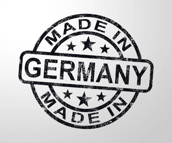 Made in Germany Briefmarke zeigt deutsche Produkte, die hergestellt oder fabriziert wurden — Stockfoto
