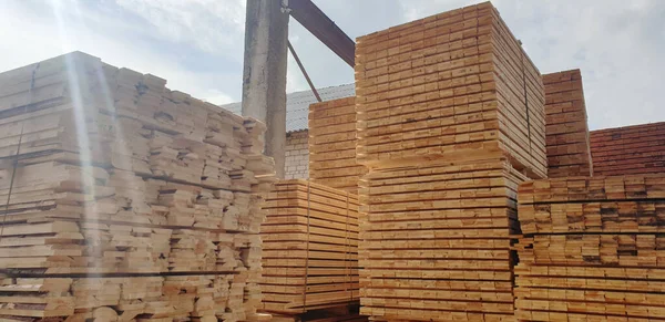 Fresh wooden pallets at the lumber yard