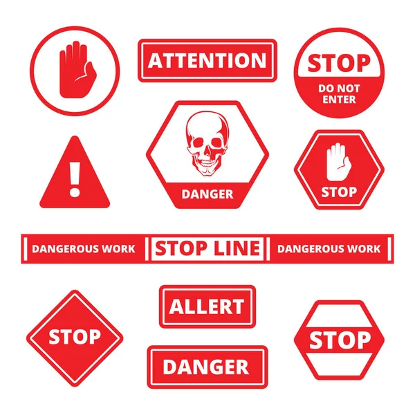 Atención señales de stop. alerta de peligro banners de tráfico — Vector de stock