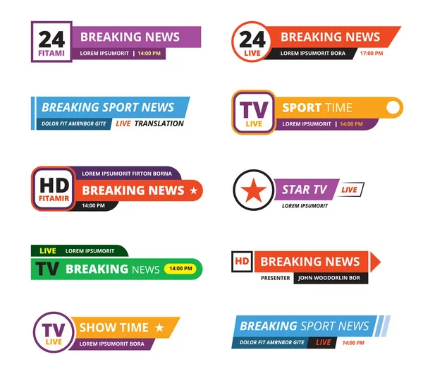 Noticias de última hora banners interfaz de televisión bar gráfico — Vector de stock