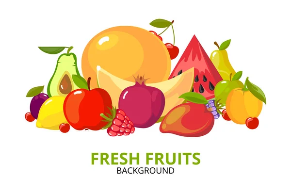 Cartoon Früchte Hintergrund. bunte gesunde Kost isoliert — Stockvektor