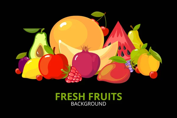 Cartoon Früchte Hintergrund. bunte gesunde Kost isoliert — Stockvektor