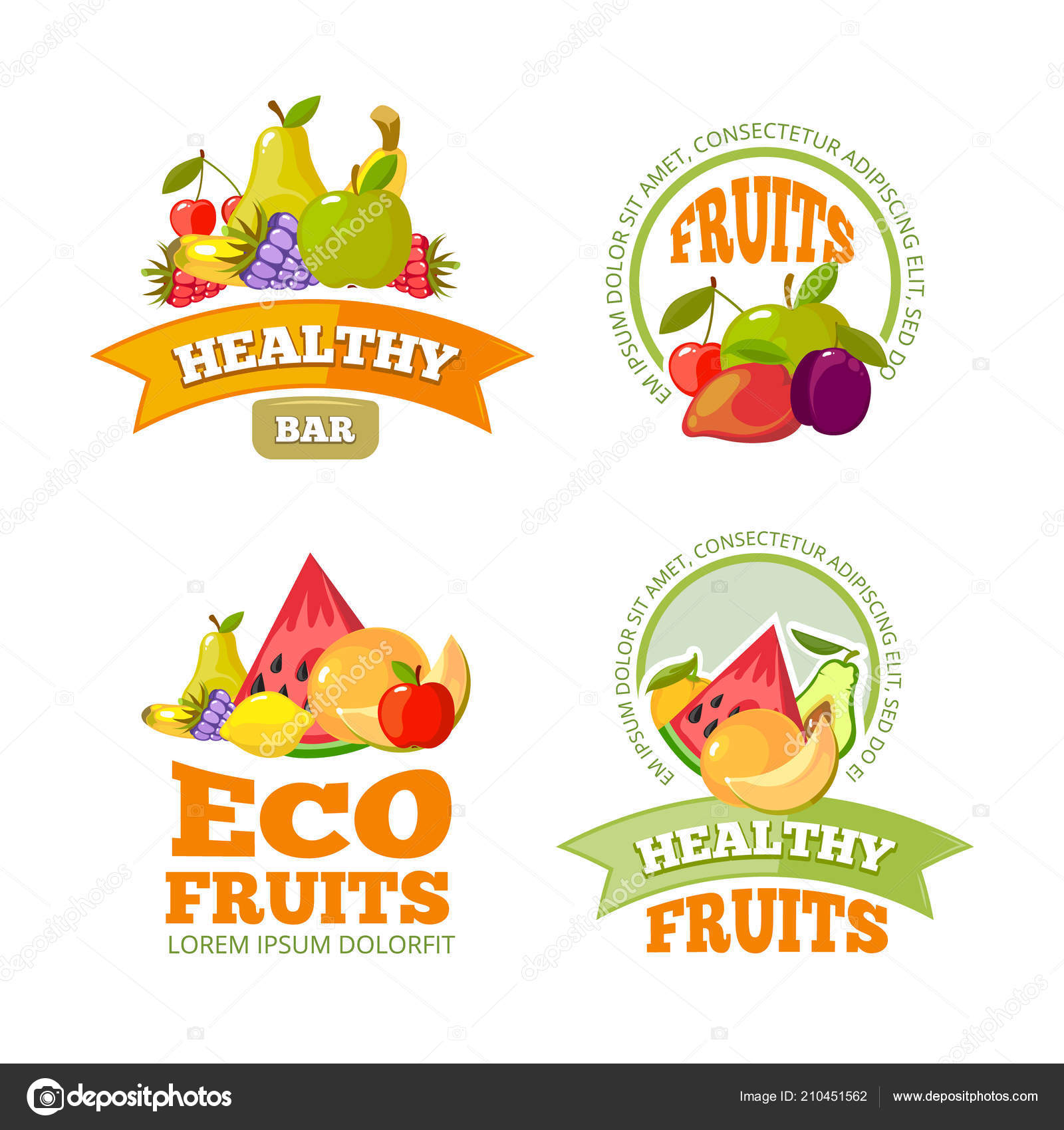 Cartoon fruits labels. colorful sticker with place for your text Stock ...
