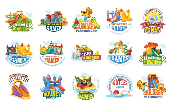 Этикетки игровых площадок. летние развлечения в аквапарке Лицензионные Стоковые Иллюстрации