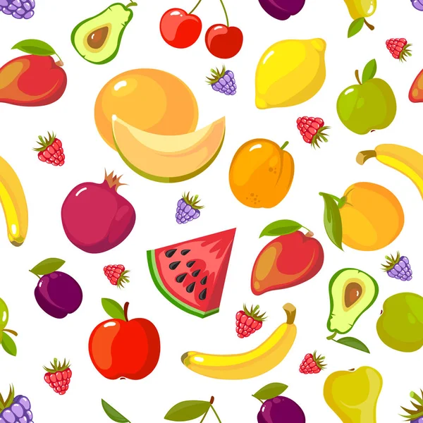 Patrón de frutas de dibujos animados. fondo inconsútil colorido con — Vector de stock