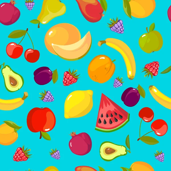 Cartoon fruits pattern. colorful seamless background with — Stock Vector