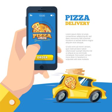 internetten pizza siparişi. adam akıllı telefon tutarak ve
